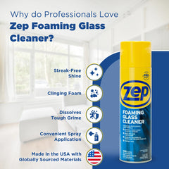 Zep Foaming Glass Cleaner – Aerosol Streak-Free Shine- 19 oz