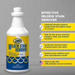 Zep Mildew Stain Remover – Ready-to-Use Mold Stain Remover – 32 oz.