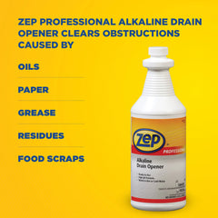 Zep Professional Alkaline Drain Opener – Tackles Tough Clogs – 32 oz