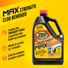 Zep Liquid Heat Max Clog Remover Gel - Destroys Hair, Build-Up & Grease - 128 oz.