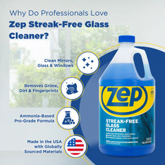 Zep Streak-Free Glass Cleaner – Ammonia-Based Formula – 1 Gallon