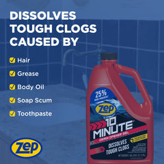 Zep 10 Minute Drain Opener Gel – Dissolves Hair and Clogs – 1 Gallon