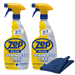 Zep Plus Stainless Steel Cleaner 32 oz and Blue Microfiber Rag