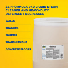 Zep Formula 940 Liquid Steam Cleaner and Heavy-Duty Detergent – Removes Grease and Grime – 55 Gallons