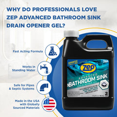 Zep Advanced Bathroom Sink Drain Opener Gel – Dissolves Clogs – 32 oz
