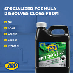 Zep Advanced Kitchen Sink Drain Opener Gel – Works in Standing Water – 32 oz