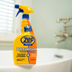 Zep Plus Bathroom Foaming Cleaner 32 oz and Blue Microfiber Rag