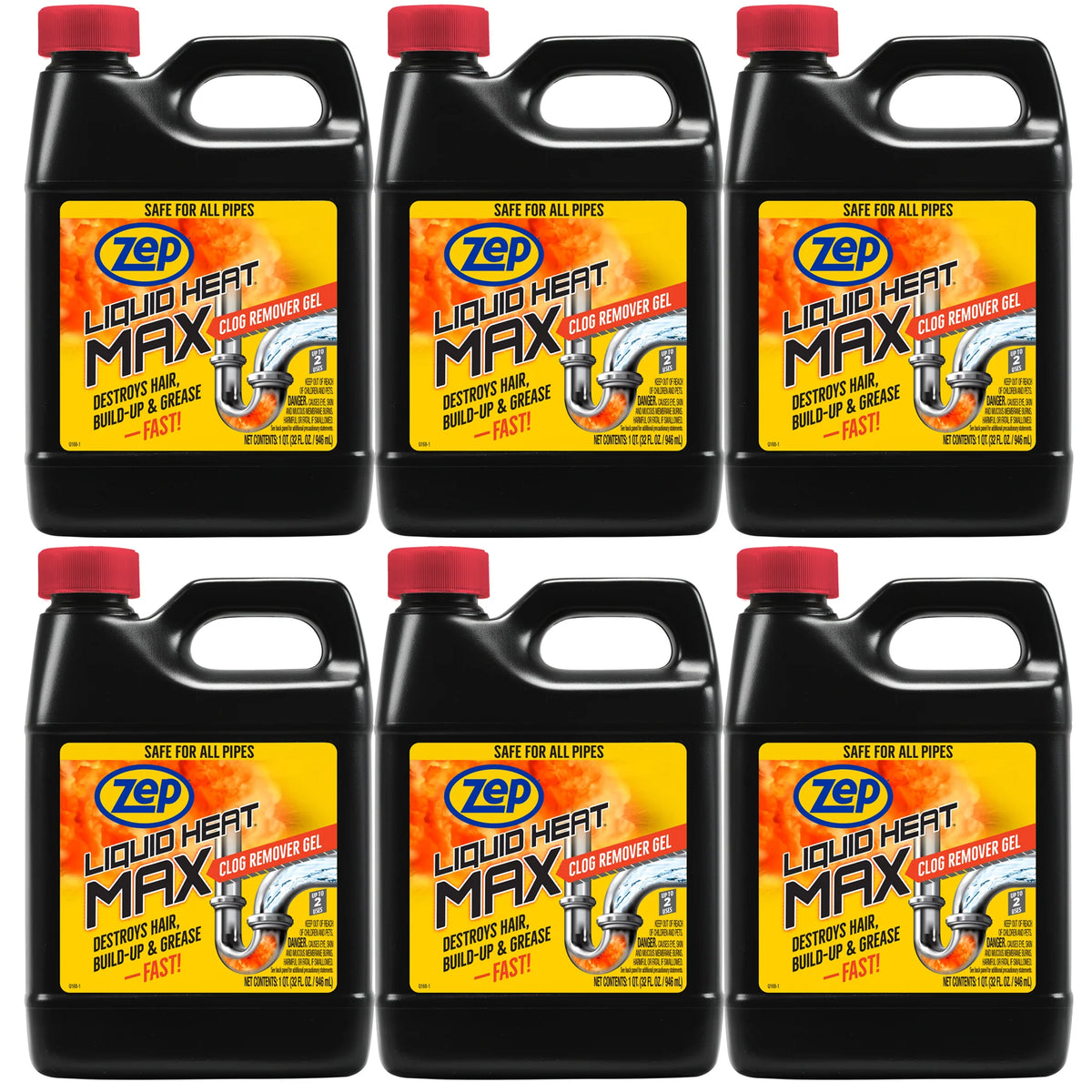 Zep Liquid Heat Max Clog Remover Gel - Destroys Hair, Build-Up & Grease - 32 oz.