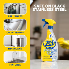 Zep Plus Stainless Steel Cleaner 32 oz and Blue Microfiber Rag