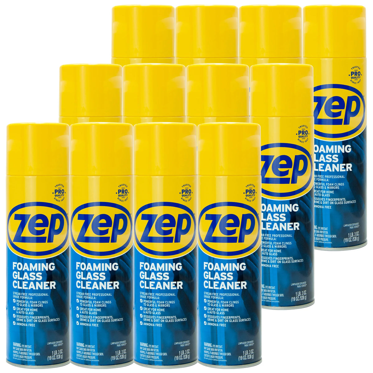 Zep Foaming Glass Cleaner – Aerosol Streak-Free Shine- 19 oz