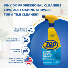 Zep Foaming Shower, Tub & Tile Cleaner - Scrub-Free Foam - 32 oz