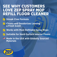 Zep Ready-To-Use Spray Mop Refill & Floor Cleaner – Streak-Free Multi-Surface Cleaner – 1 Gallon