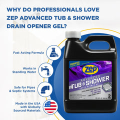 Zep Advanced Tub & Shower Drain Opener Gel – Dissolves Hair – 32 oz