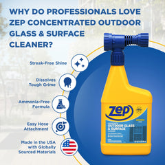 Zep Concentrated Outdoor Glass & Surface Cleaner – Streak-Free Shine – 32 oz