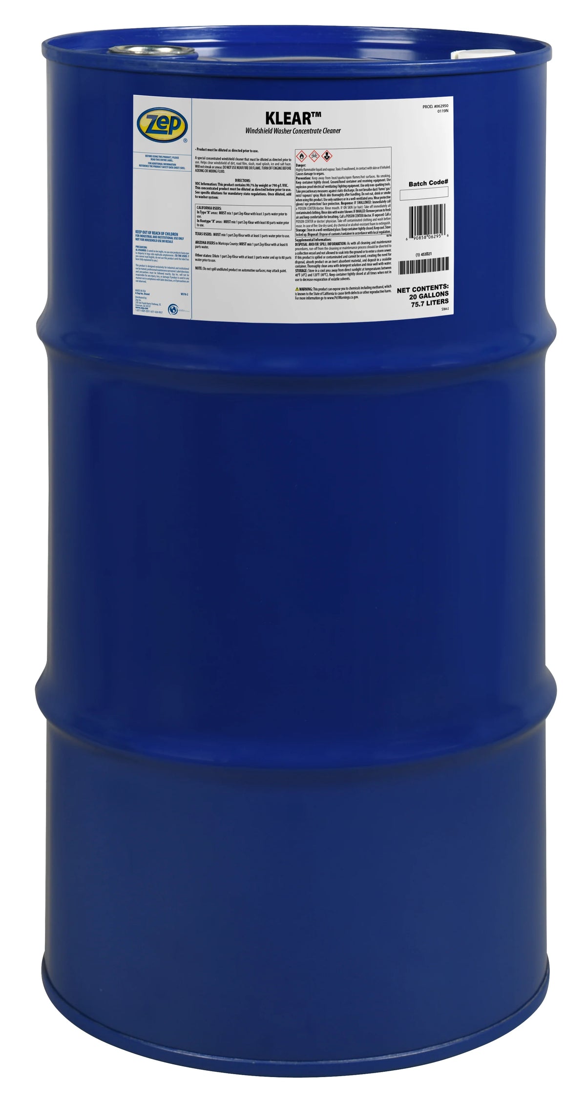 Zep Klear Windshield Washer Cleaner Concentrate – Industrial Windshield Washer Fluid – 20 Gallon