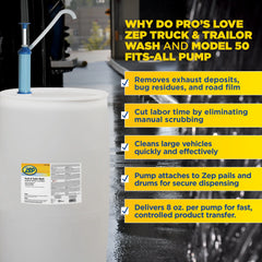 Zep Professional Truck & Trailer Wash – Remove Tough Road Grime – 55 Gallon with Zep Model 50 Polypropylene Piston Pump – Bundle