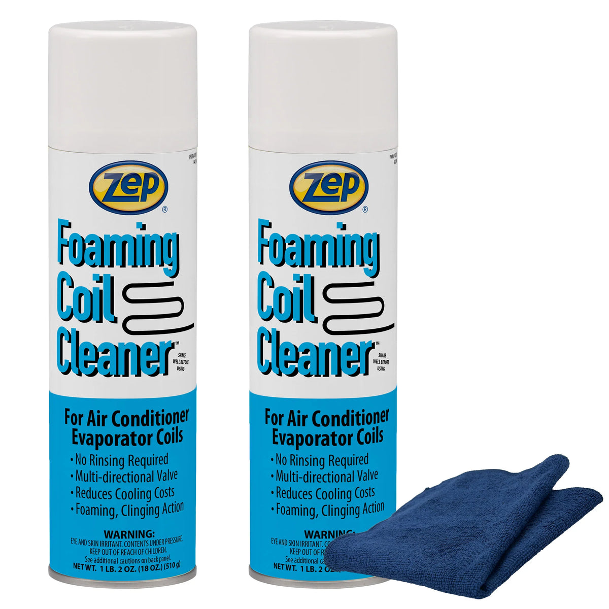 Zep Foaming Coil Cleaner 18 oz and Blue Microfiber Rag