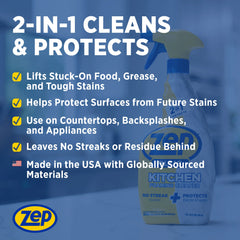Zep Plus Foaming Kitchen Cleaner 32 oz and Blue Microfiber Rag
