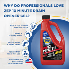 Zep 10 Minute Drain Opener Gel – Dissolves Hair and Clogs – 64 oz