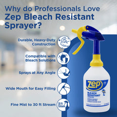 Zep Bleach Resistant Sprayer – Holds Chemicals including Bleach – 32 oz