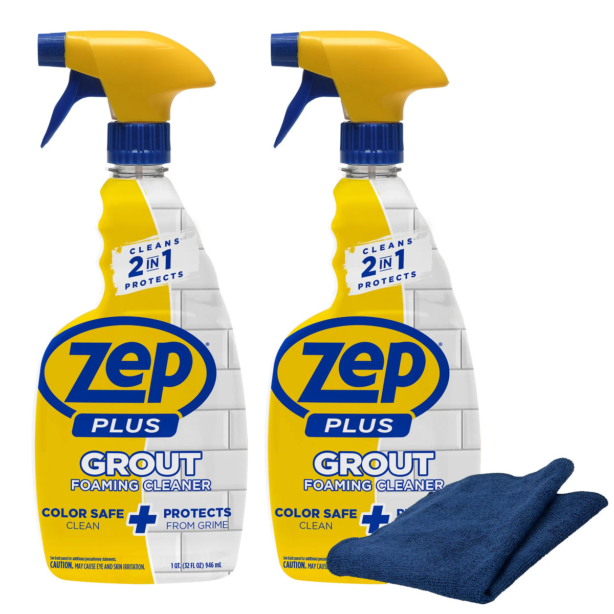 Zep Plus Foaming Grout Cleaner 32 oz and Blue Microfiber Rag