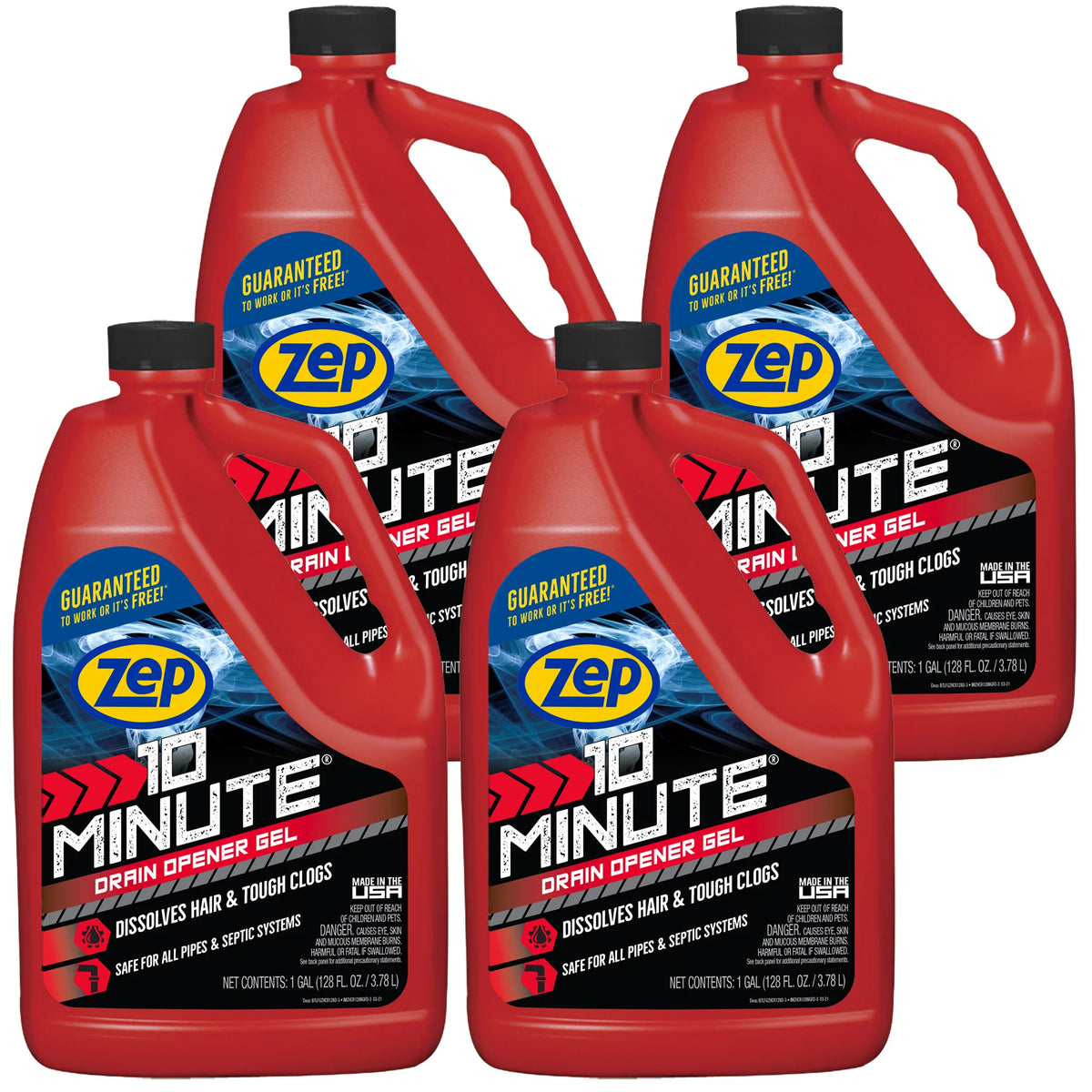 Zep 10 Minute Drain Opener Gel – Dissolves Hair and Clogs – 1 Gallon