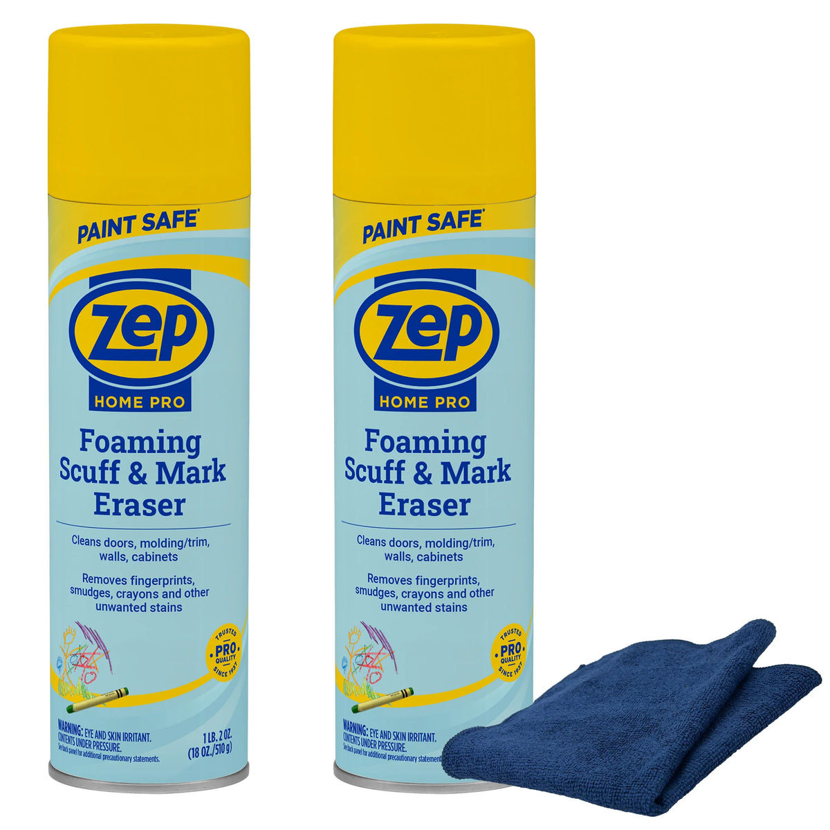 Zep Home Pro Foaming Scuff & Mark Eraser 18 oz and Blue Microfiber Rag